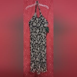 LAUREN RALPH LAUREN Black 100% Silk Button/Neck Backless Sleeveless Womens Sz 10